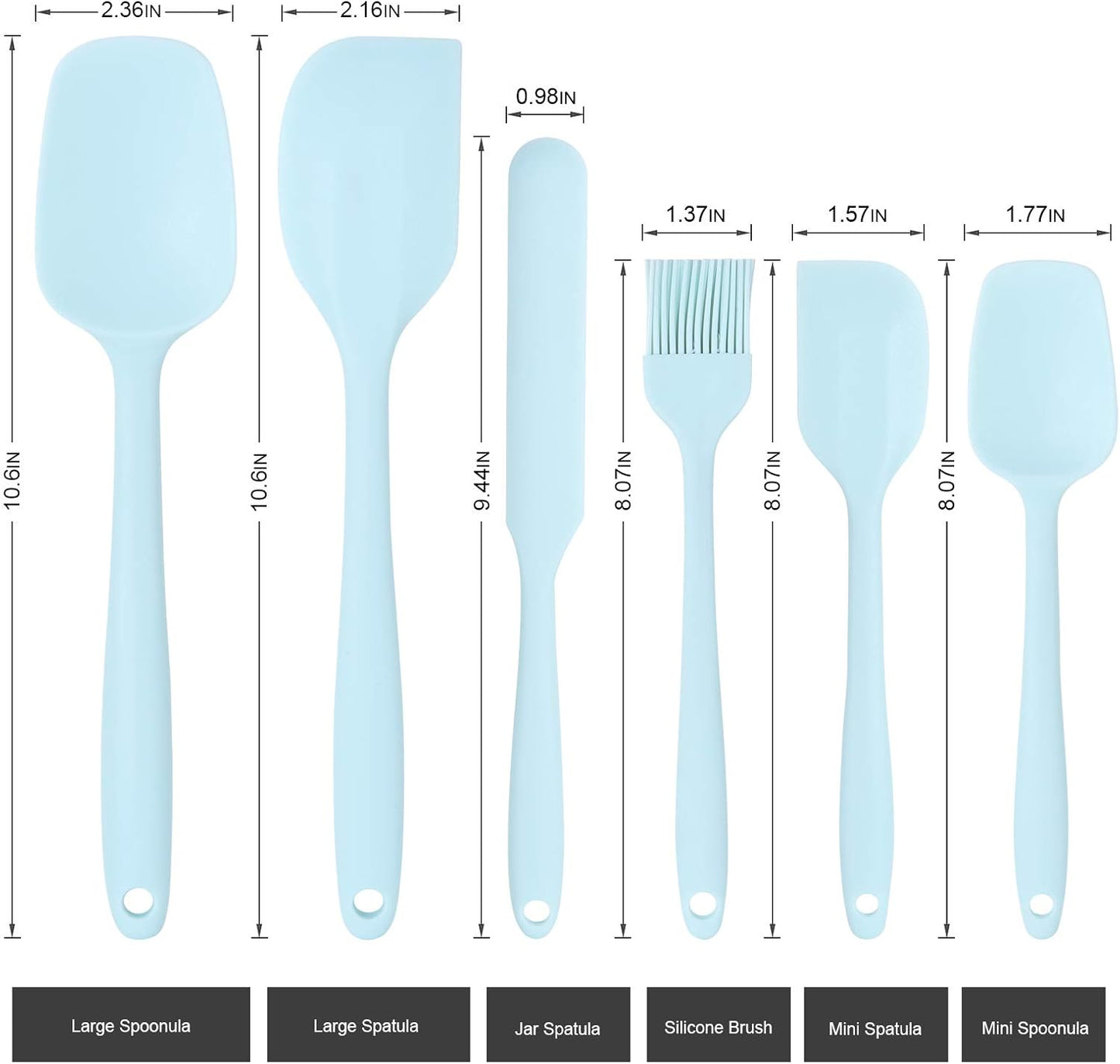 Heat Resistant Silicone Spatulas Set Food Grade Silicone Seamless One Piece Design BPA-Free,Non-Stick,Dishwasher Safe,Cooking and Mixing Set of 6PCS-Blue (Blue)
