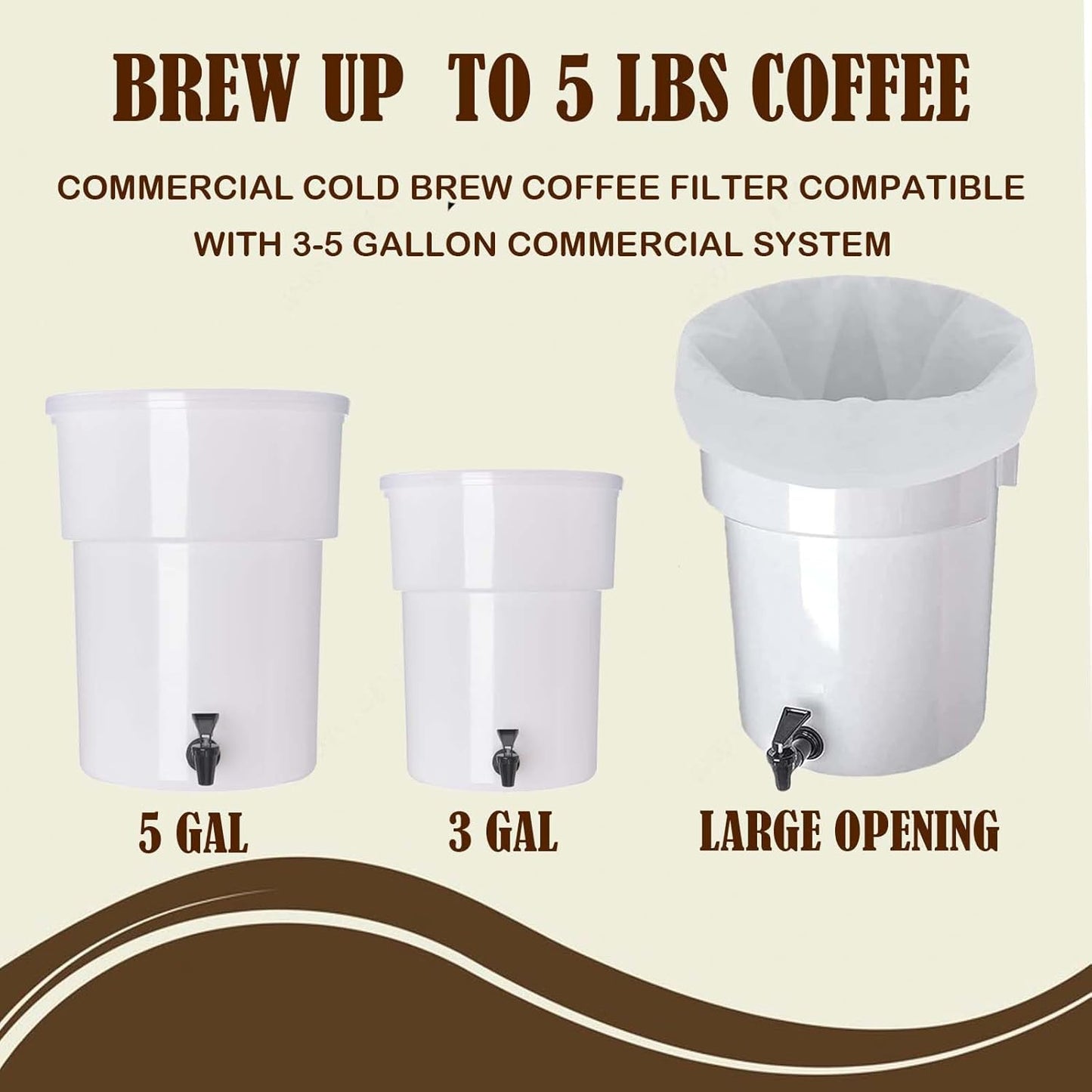 50 Pcs Commercial Cold Brew Coffee Filters, 20" x 20" Brew Bags For Commercial Cold Brew Coffee Makers and 5 Gallon Buckets, Disposable Coffee Filter Bags with Drawstring for Brew Up to 5 lbs Coffee