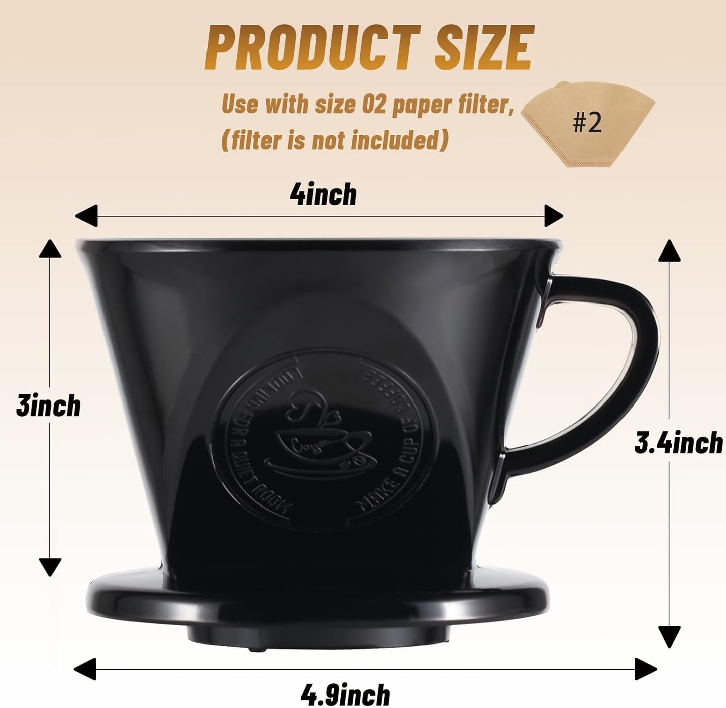 Melamine Pour Over Coffee Maker with 3 Drip Holes, Pour Over Coffee Dripper For Camping, Home, Café, Size 02 (Black)