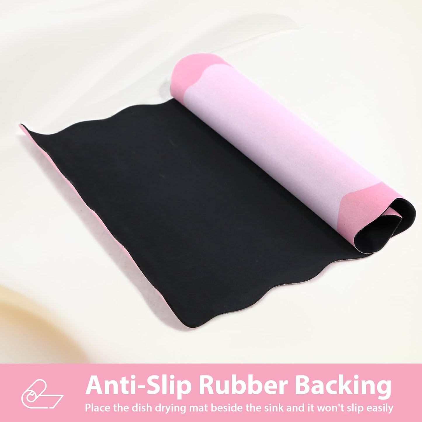 Scalloped Coffee Bar Mat for Countertop, Cute Dish Drying Mats for Kitchen Counter, Diatomite Absorbent Mat for Coffee Station, Kitchen Aesthetic Decor (16"x24", Pink)