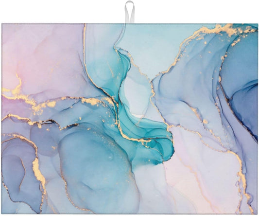 Large Dish Drying Mats For Kitchen Counter Microfiber Kitchen Drying Mat XL Draining Pad Absorbent Quick Drying Dish Mat 18x24 Inch - Marble Golden Swirls