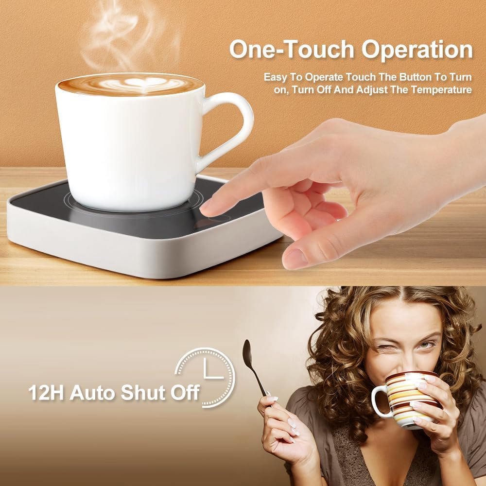 Coffee Mug Warmer Waterproof Smart Cup Warmer with 3 Temperature Setting for Warming & Heating Coffee, Beverage, Milk, Tea and Hot Chocolate (White)
