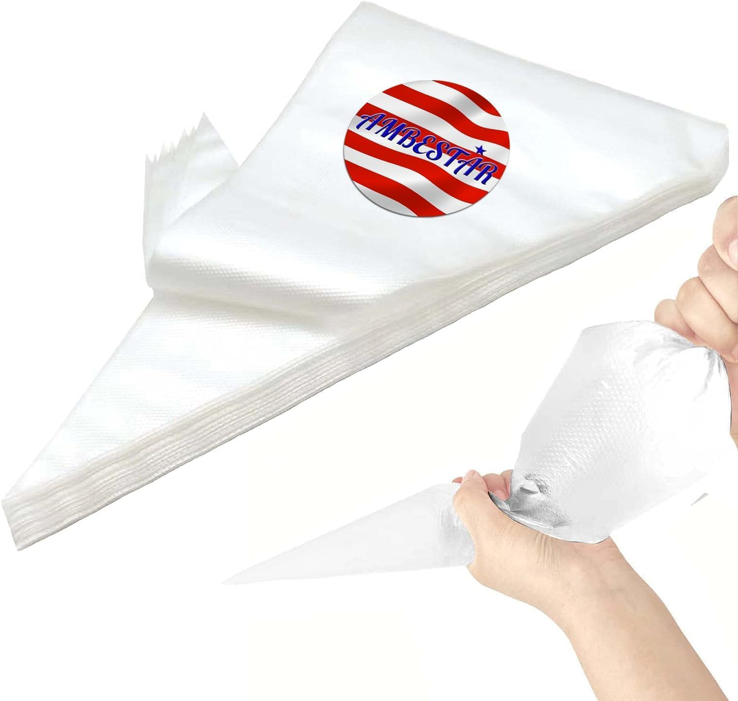 16-Inch 100 Pieces Icing Bags Heavy Duty, AMBESTAR Thick Anti-Burst Disposable Decorating Bags for all Size Tips Couplers and Baking Cookies Candy Supplies Kits, Large Cake Decorating Tools