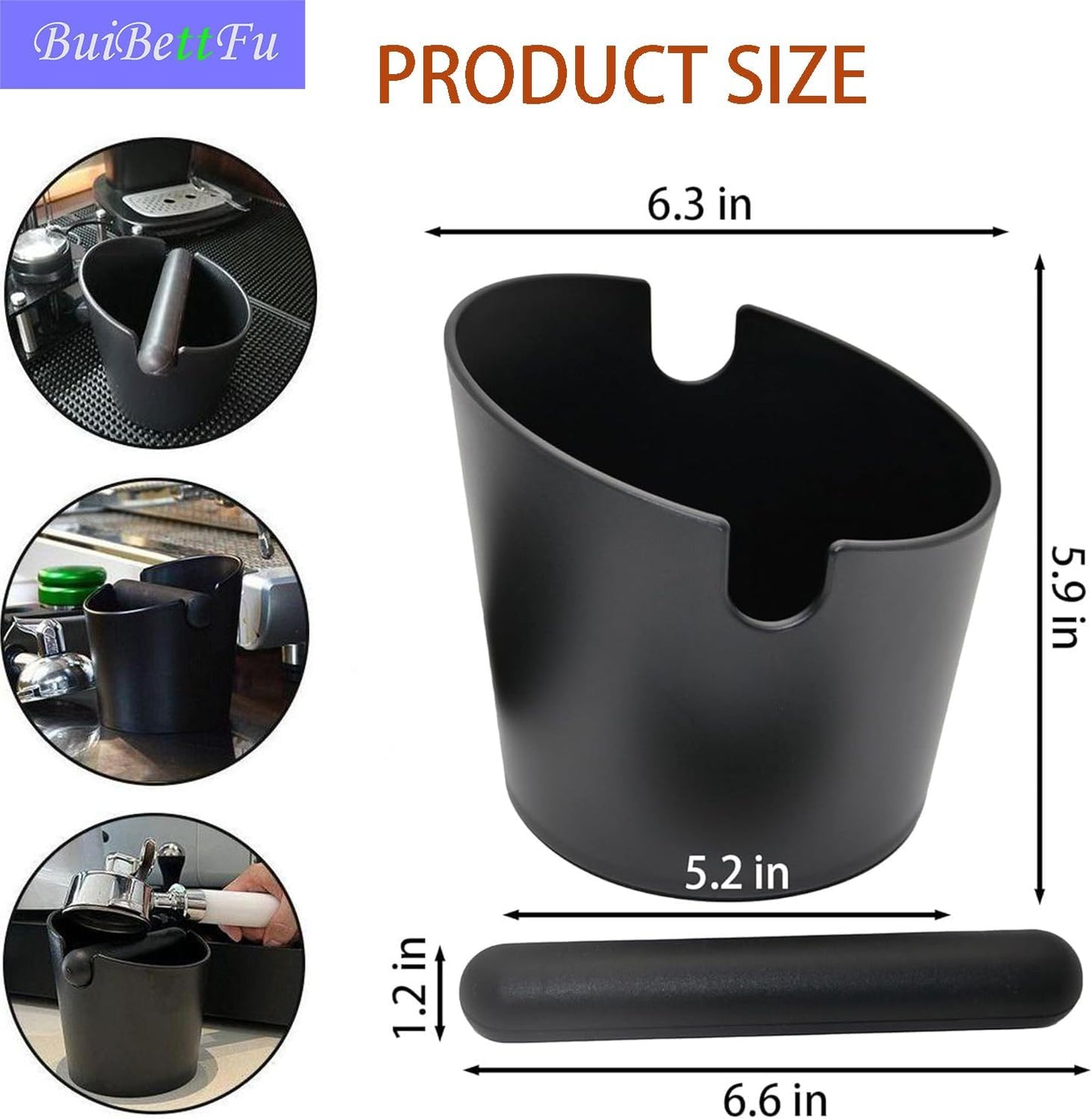 6.3 Inch Coffee Knock Box Shock-Absorbent Durable Barista Style Knock Box With Removable Knock Bar and Non-Slip Base Gift (L-Black)