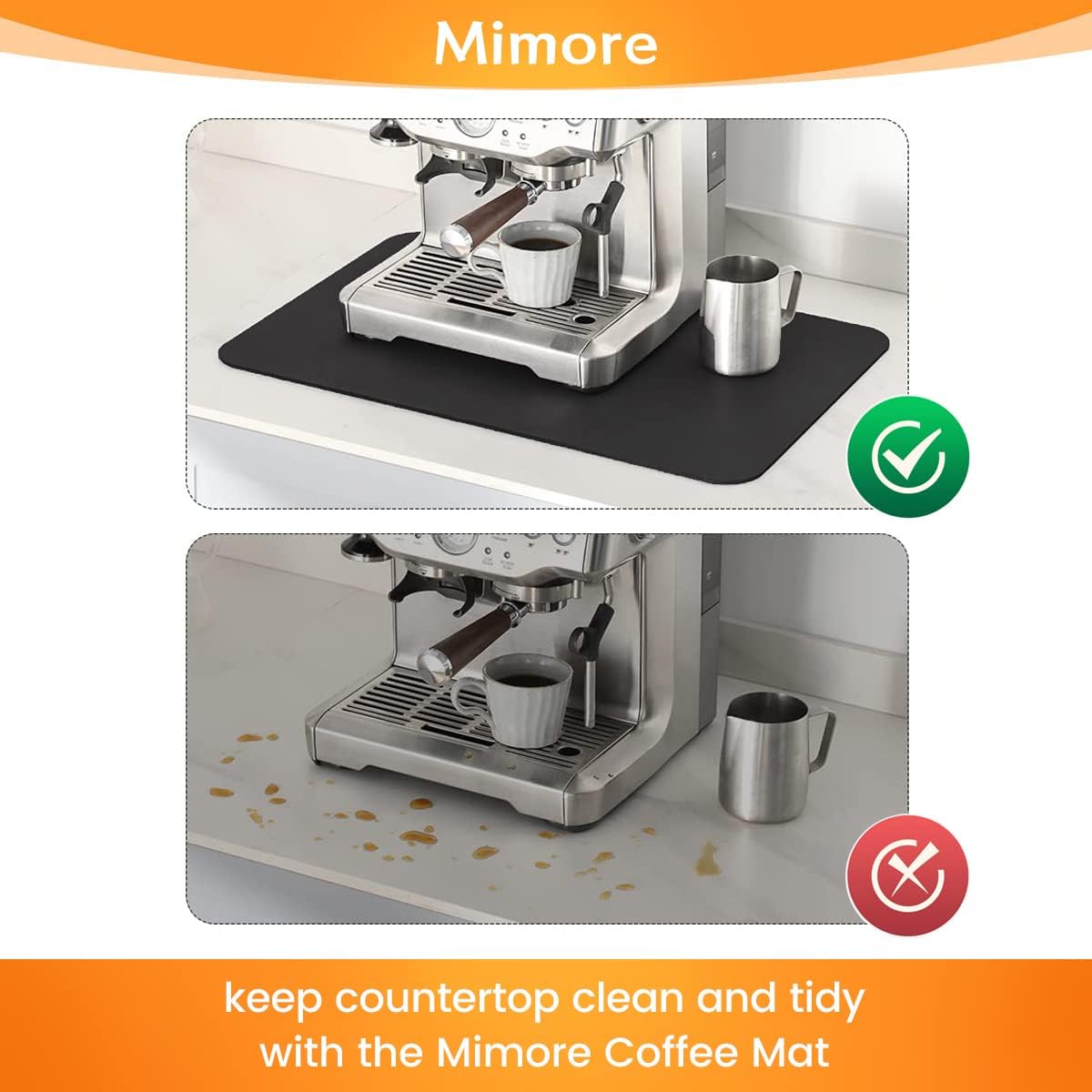 Mimore Coffee Mat - 17x30 Inch Black Countertop Mat - Absorbent, Hides Stains, Rubber Backed - Dish Drying Mat Fits Under Coffee Maker or Espresso Machine (Compatible with Ninja Luxe Cafe)