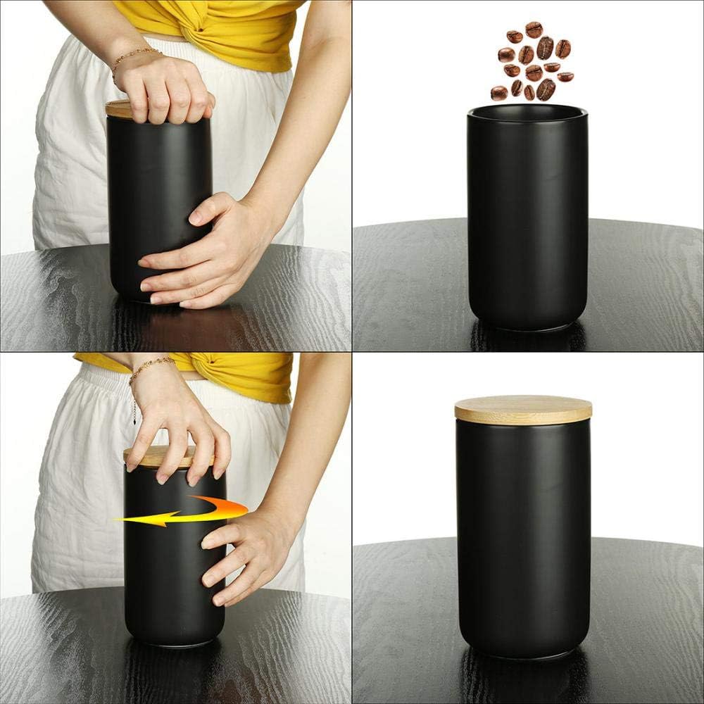Food Storage Canister, Ceramic Kitchen Canisters with Airtight Seal Bamboo Lid, Food Storage Jar for Tea, Coffee Bean, Spice, Sugar 260ml/ 800ml/ 1000ml (1000ml-10.3 x 18.2cm)