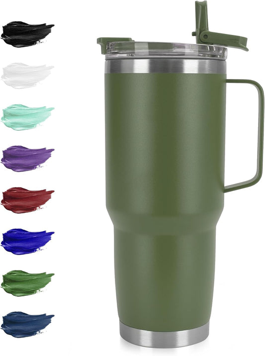 HASLE OUTFITTERS 30oz Tumbler With Handle, Insulated Travel Coffee Mug With Straw Leak-Proof Double Wall Stainless Steel Vacuum Tumblers Metal Cup with Straw for Hot and Cold Drink