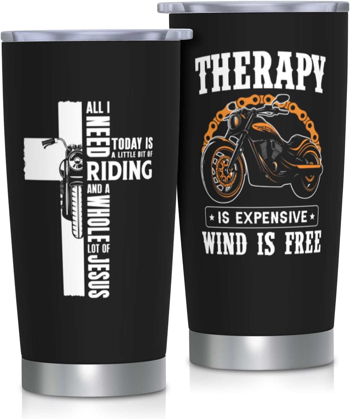 Therapy Is Expensive Wind Is Free Stainless Steel Tumbler 20 oz, Motorcycle Gifts for Men Travel Mug Cups, Birthday Gift for Motorcycle Lovers, Dad, Grandpa, Boyfriend