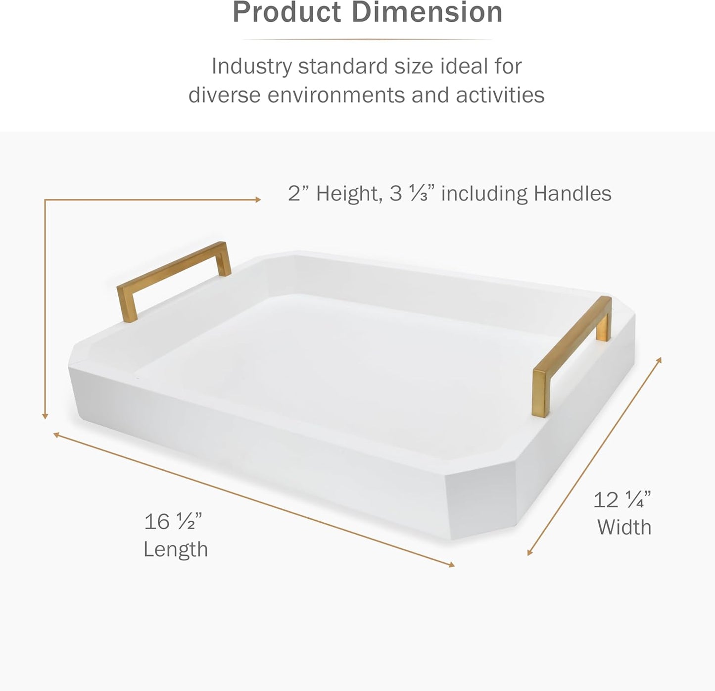 Decorative Acacia Wood Ottoman Tray - Coffee Table Tray - Breakfast, Party, Drinks, Snack, Liquor Serving Platter - Farmhouse to Modern - Brass Handles (Moonlight White)