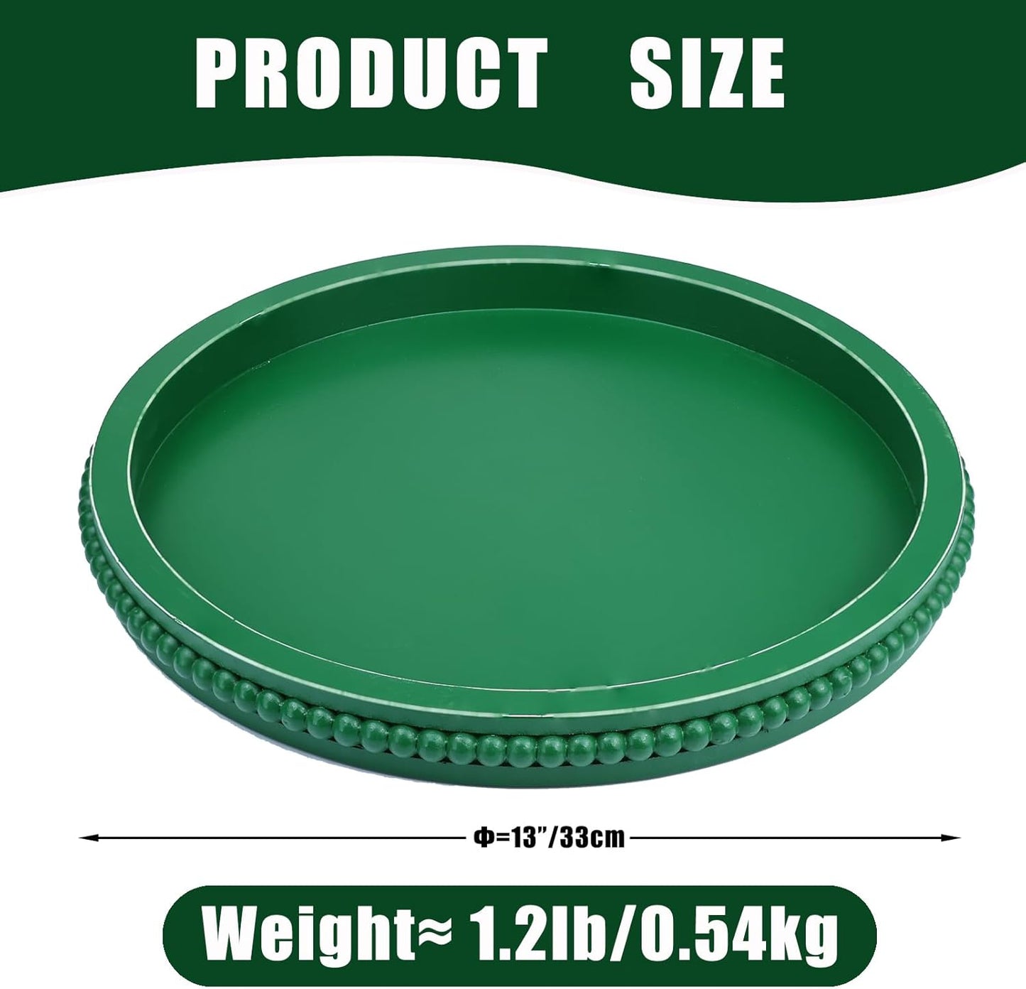 Green Round Wood Decorative Ottoman Tray for Coffee Table Kitchen Counter, Living Room, Handcrafted Green Wooden Serving Tray for Table Centerpiece