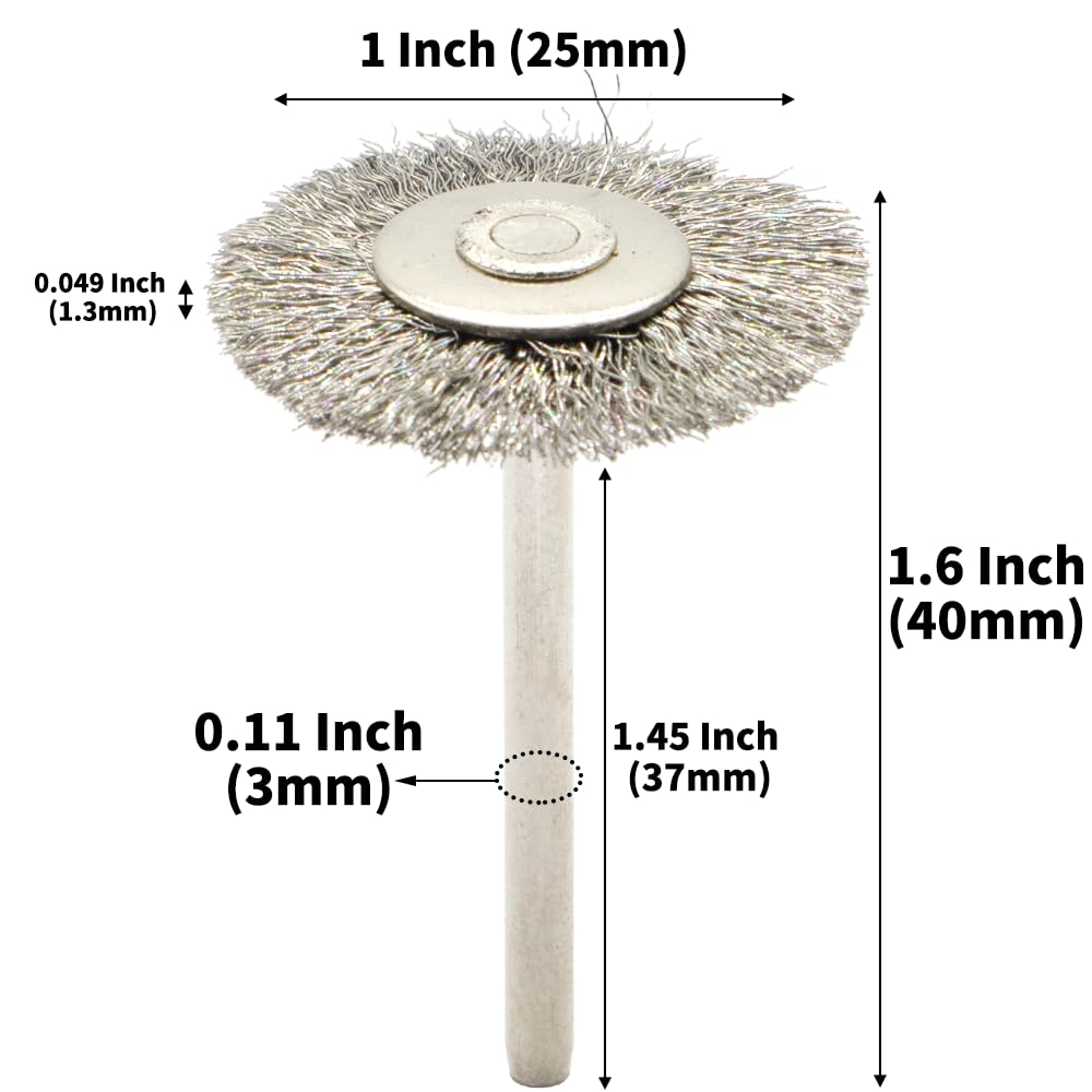 60-Piece Wire Brush Set - Metal Rust Removal, Polishing, Cleaning - Shaft 1/8″ (3mm) - Removes Burrs, Dust, and Oxide Layer - Handles Rough Surfaces - Designed for Industrial and DIY Enthusiasts