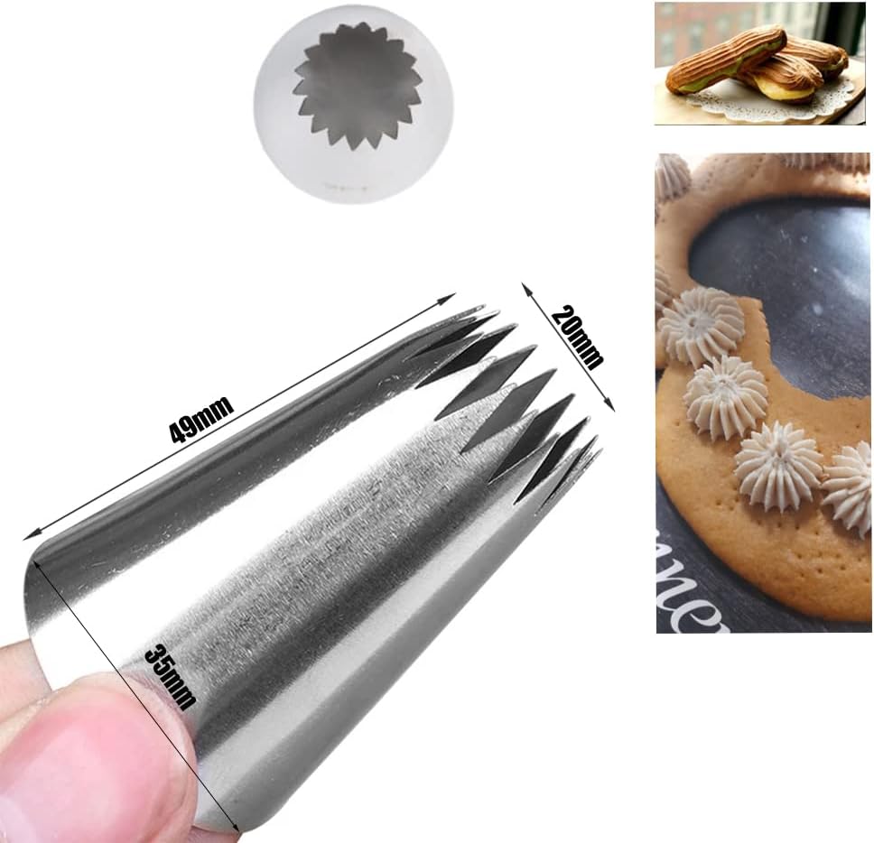 Large Piping Tips for Cake Decorating,Extra Large Icing Tips with Cake Icer Tip,Churro Piping Tip & Closed Star Pastry Tip,Seamless