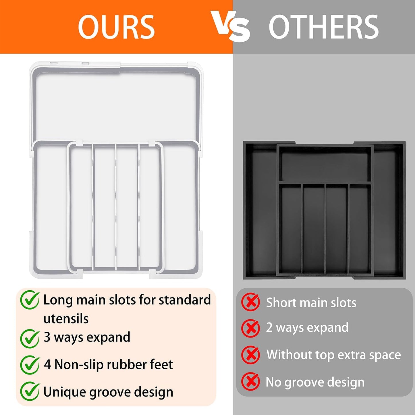 Silverware Organizer - Expandable Kitchen Drawer Organizer, BPA-Free Food-Safe Utensil Drawer Organizer with 7 Compartments, Deep Cutlery Tray for Forks, Knives, White