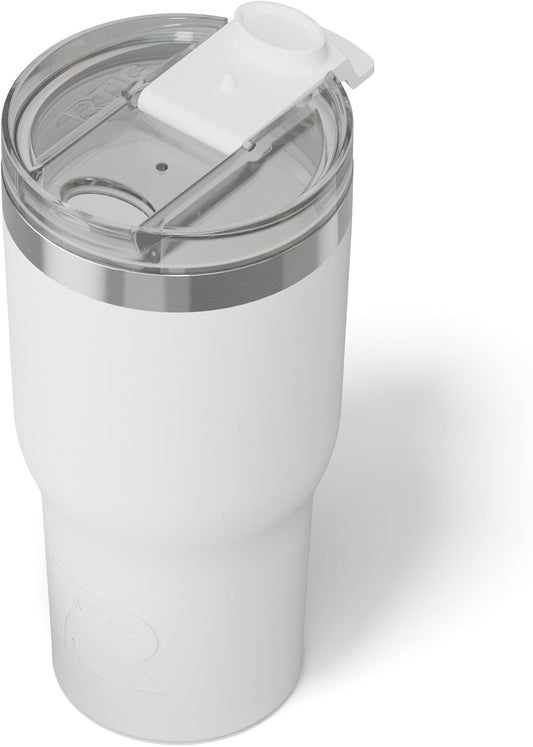RTIC 20oz Essential Tumbler with Lid, Insulated, Stainless Steel, Metal, Double Wall Vacuum-Insulation, Ceramic Lined, Travel Cup for Iced Coffee, Tea, Hot and Cold Drink, White
