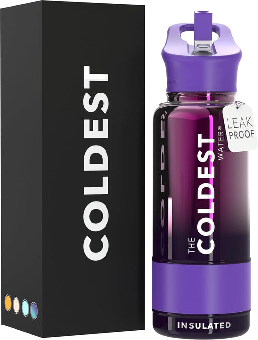Coldest Insulated Water Bottle with Straw Lid - Stainless Steel Metal Insulated Bottle for Men & Women (Purple Nova, 32 oz)