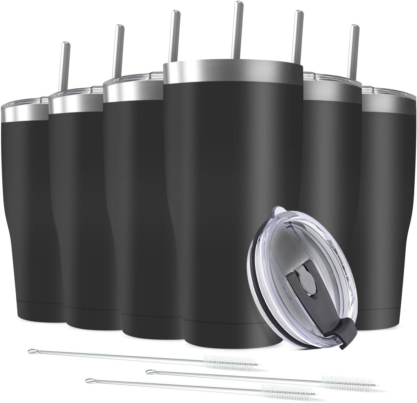 6 Pack 30oz Stainless Steel Tumblers Bulk Reusable Travel Mugs with Lid, Double Wall Powder Coated Coffe Cup for Home, Office, Outdoor Suitable for Vehicle Cup Holders