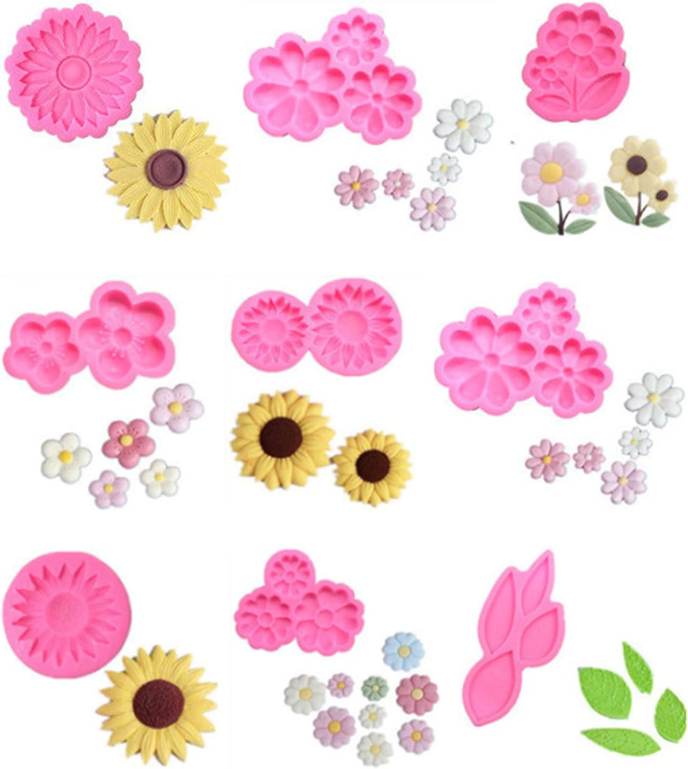 9 Pcs Flowers Fondant Molds,Flower Silicone Mold for Cupcake Dessert Chocolate Jelly Cookie Decor, Jewelry, Pastry, Chocolate,Handmade Soap Mould Candy Making(Pink)