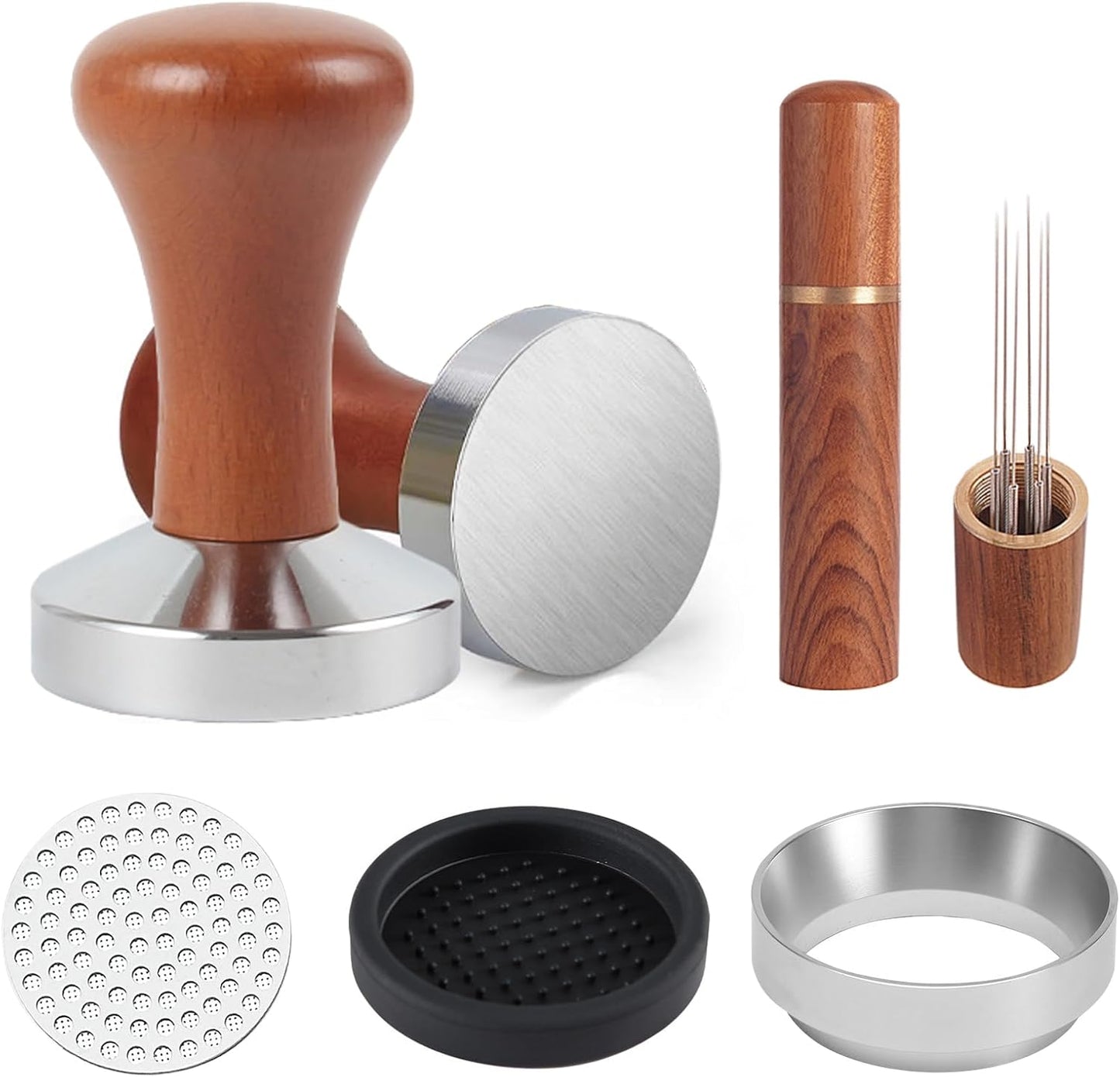51mm Espresso Accessories Kit,Wdt Tool Espresso,Solid Espresso Tamper,Coffee Puck Screen and Dosing Funnel,Silicone Tamper Mat,0.4mm Stainless Steel 6pin Espresso Stirrer,Barista Tools Espresso Kit