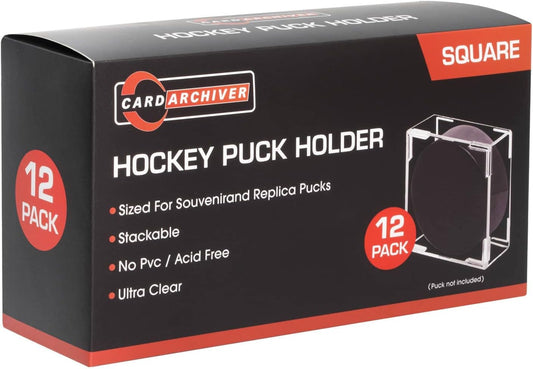 12-Count Hockey Puck Holder - Cube Square Hockey Puck Display Cases, 2-Piece Snap Clear Hockey Puck Holder, Official Size Hockey Puck Display Boxes