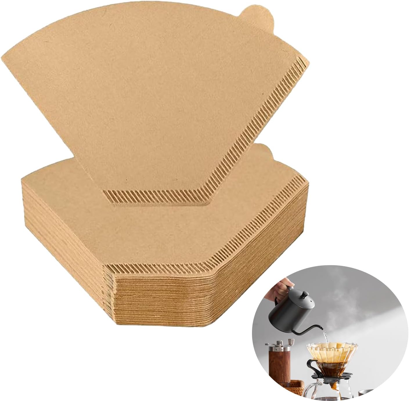 Cone Coffee Filters, 200pcs Unbleached Brown Paper, 2-6 Cup, Compatible with Hario V60 02, CHEMEX 3-cup Coffee Maker