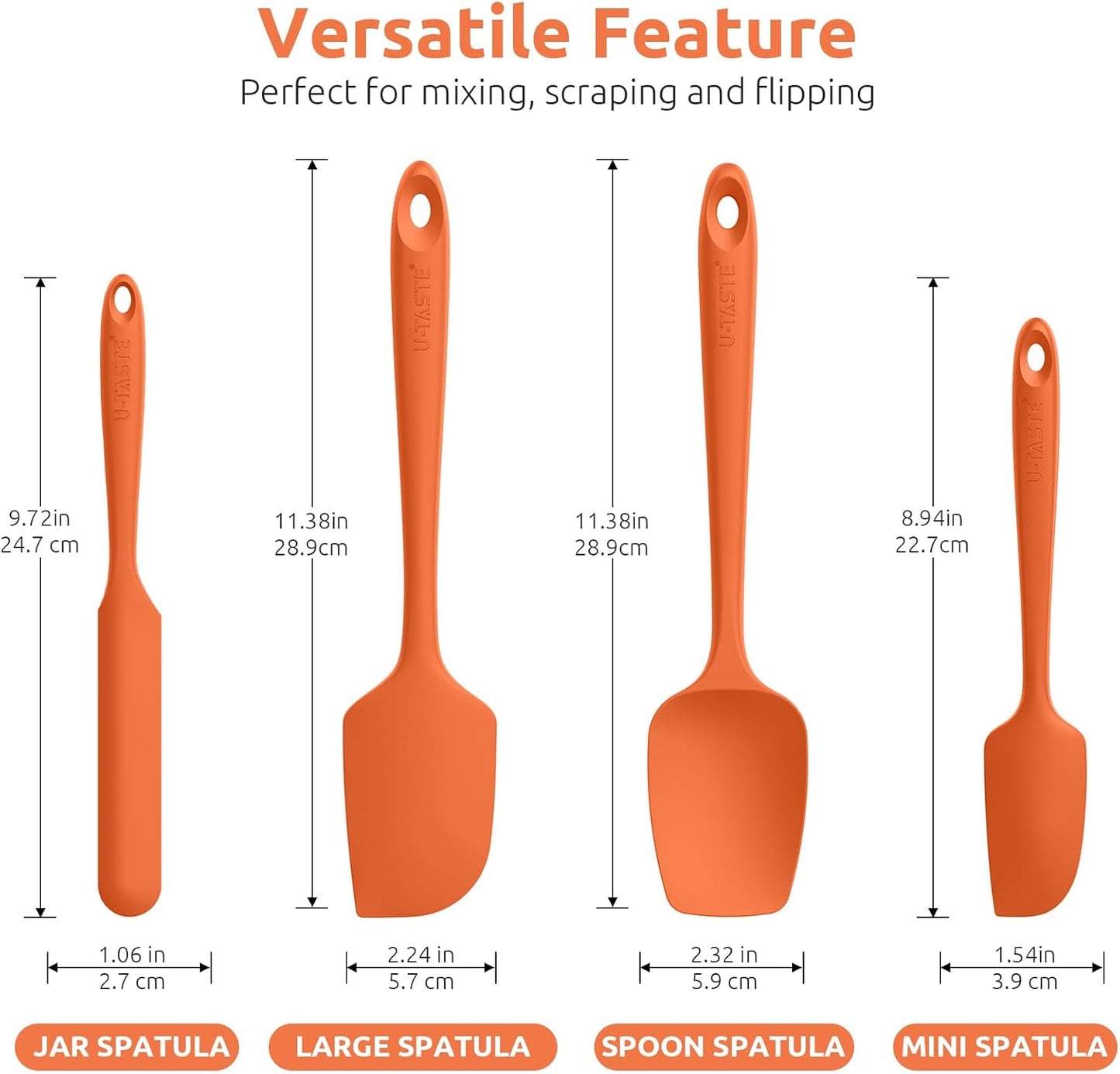 U-Taste Silicone Spatula Set with 600 Degrees Fahrenheit Heat Resistant (Orange)