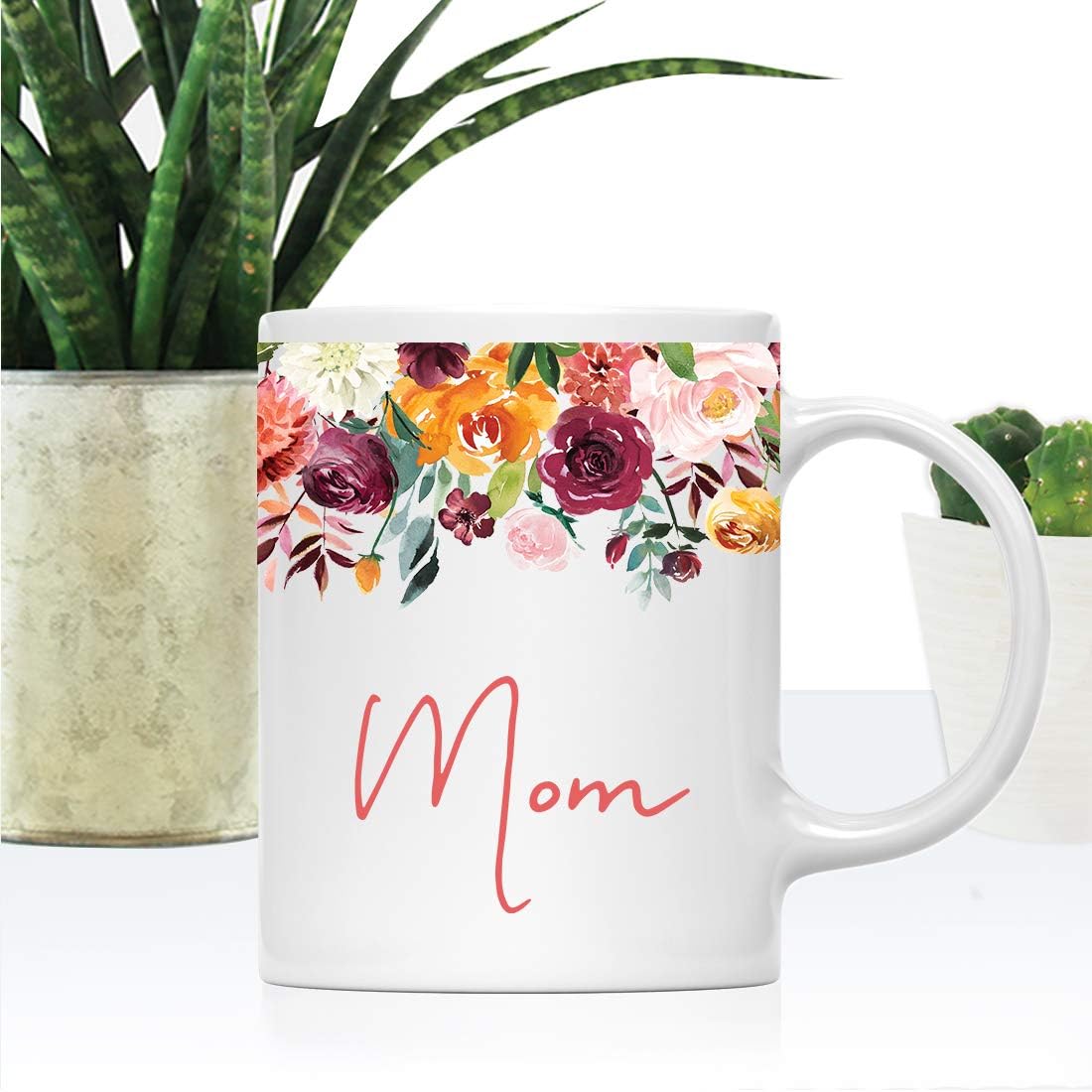 Andaz Press 11oz. Mother's Day Ceramic Coffee Tea Mug Gift, Fall Autumn Burgundy Orange Peach Flowers Roses Florals, Mom, 1-Pack