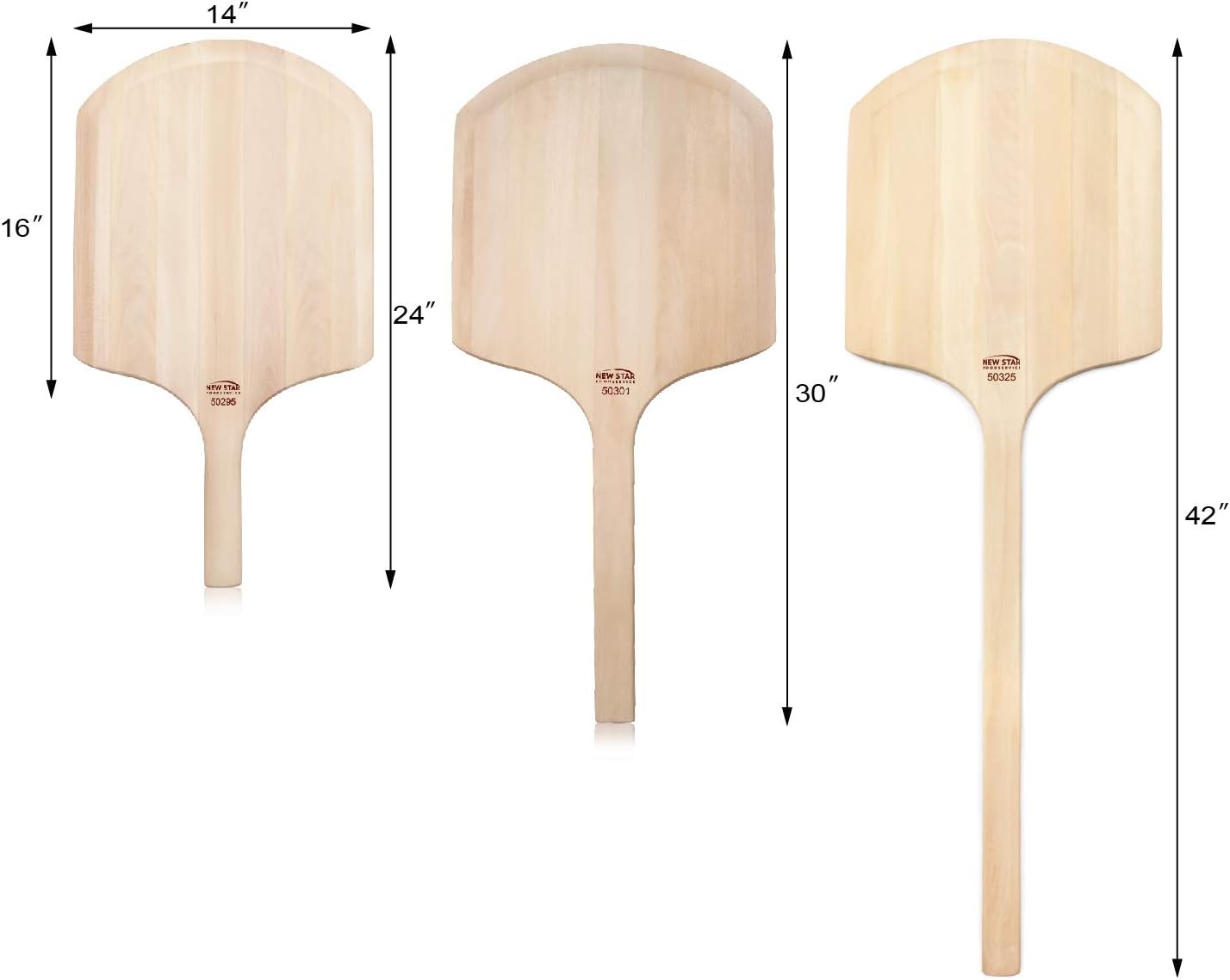New Star Foodservice 50295 Restaurant-Grade Wooden Pizza Peel, 16" L x 14" W Plate, with 10" L Wooden Handle, 24" Overall Length