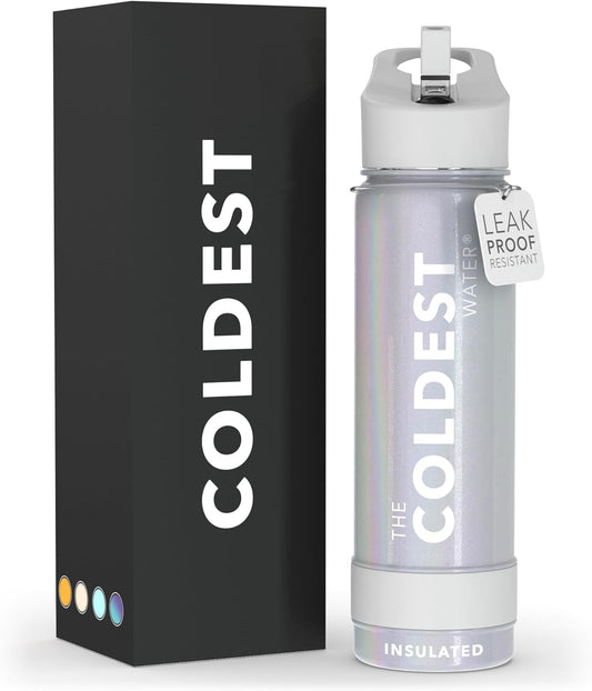 Coldest Insulated Water Bottle with Straw Lid - Stainless Steel Metal Insulated Bottle for Men & Women (Supernova Silver Glitter, 24 oz)