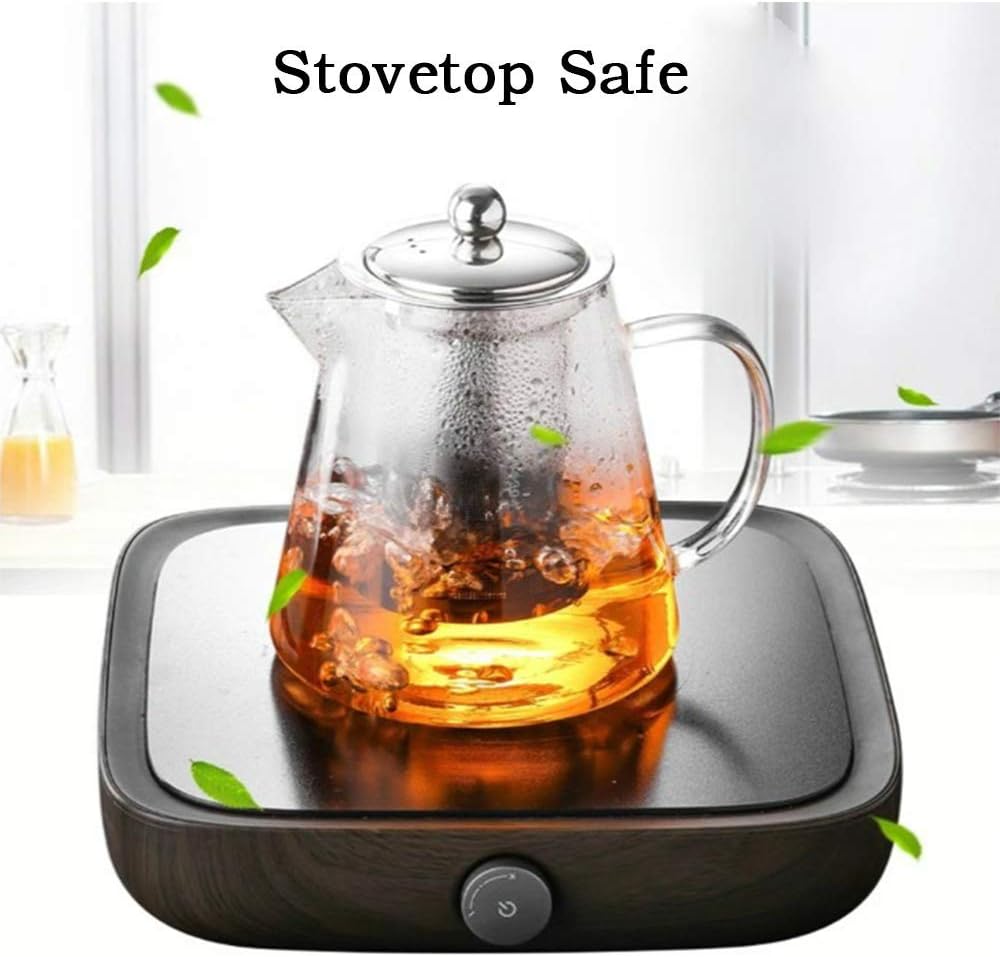 Glass Teapot with Infuser Tea Pot 32oz/43oz Tea Kettle Stovetop Safe Blooming and Loose Leaf Tea Maker Set (43oz/ 1300ml)