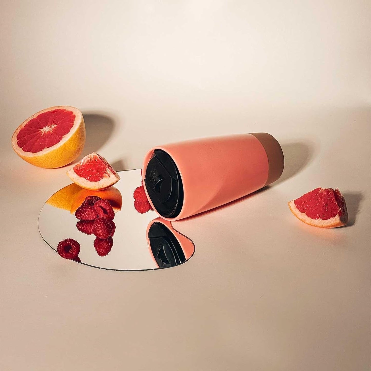 Mora Double Wall Ceramic Coffee Travel Mug with Lid, 14 oz, Portable, Microwave, Dishwasher Safe, Insulated Reusable Tall Cup, Splash Resistant Lid - To Go Tumbler for Car Cup Holder, Pink Salt