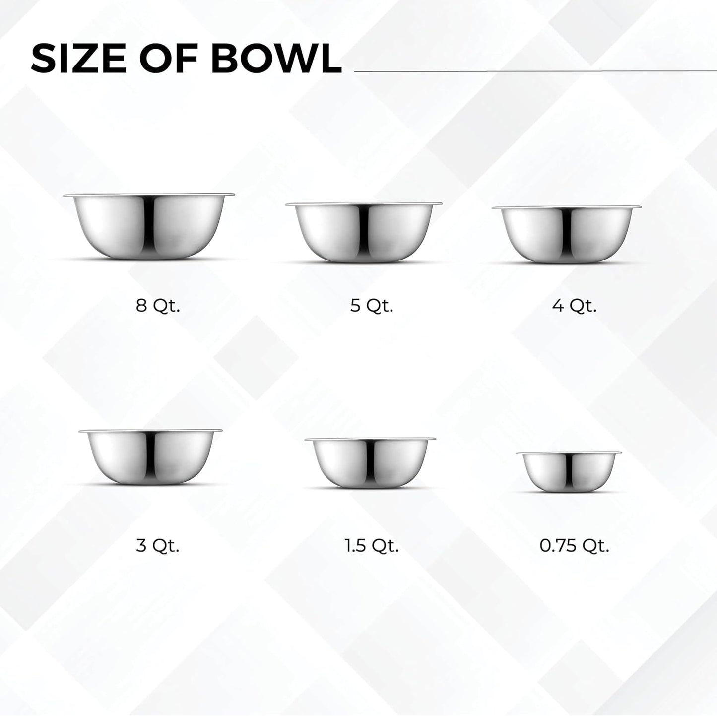 AVADOR Set of 6 Premium Stainless Steel Mixing Bowls Set, Easy To Clean, Space Saving Nestable Design, Great for Cooking, Baking, Prepping (0.75qt, 1.5qt, 3qt, 4qt, 5qt, 8qt)