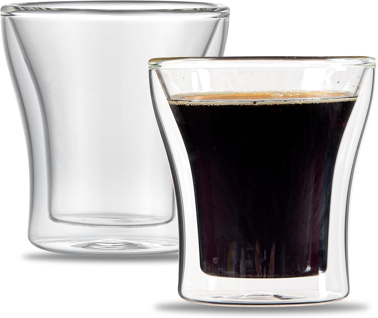 Restaurantware-Forma Professional 3.4 oz Double Wall Shot Glasses, 2 Insulated Espresso Cups - Dishwashable, Reusable, Clear Glass Coffee Cups, Freezable, For Hot Or Cold Beverages