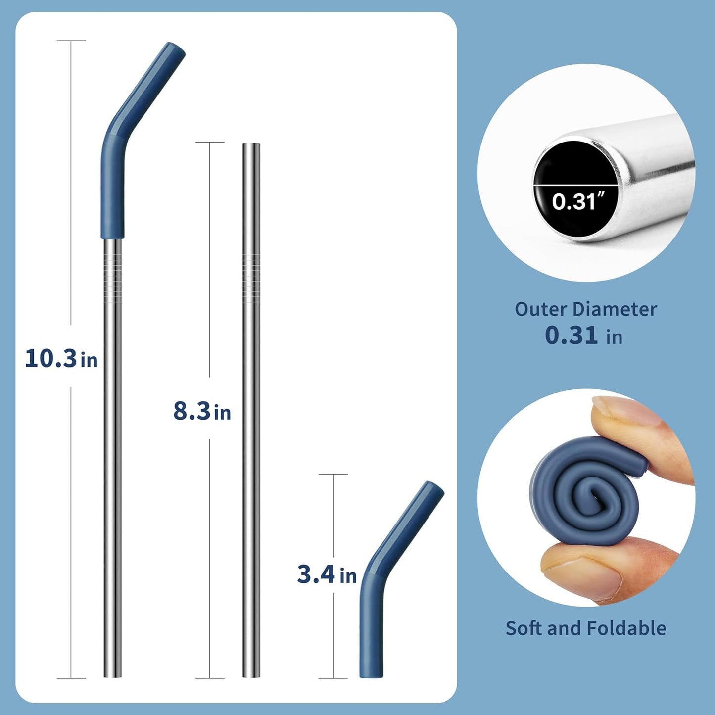 20 oz Straw for YETI Tumbler, Metal Straight Straws Reusable with Silicone Tip for 16/20 oz Glass Tumbler, Cleaning Brush, 1 Portable Bag