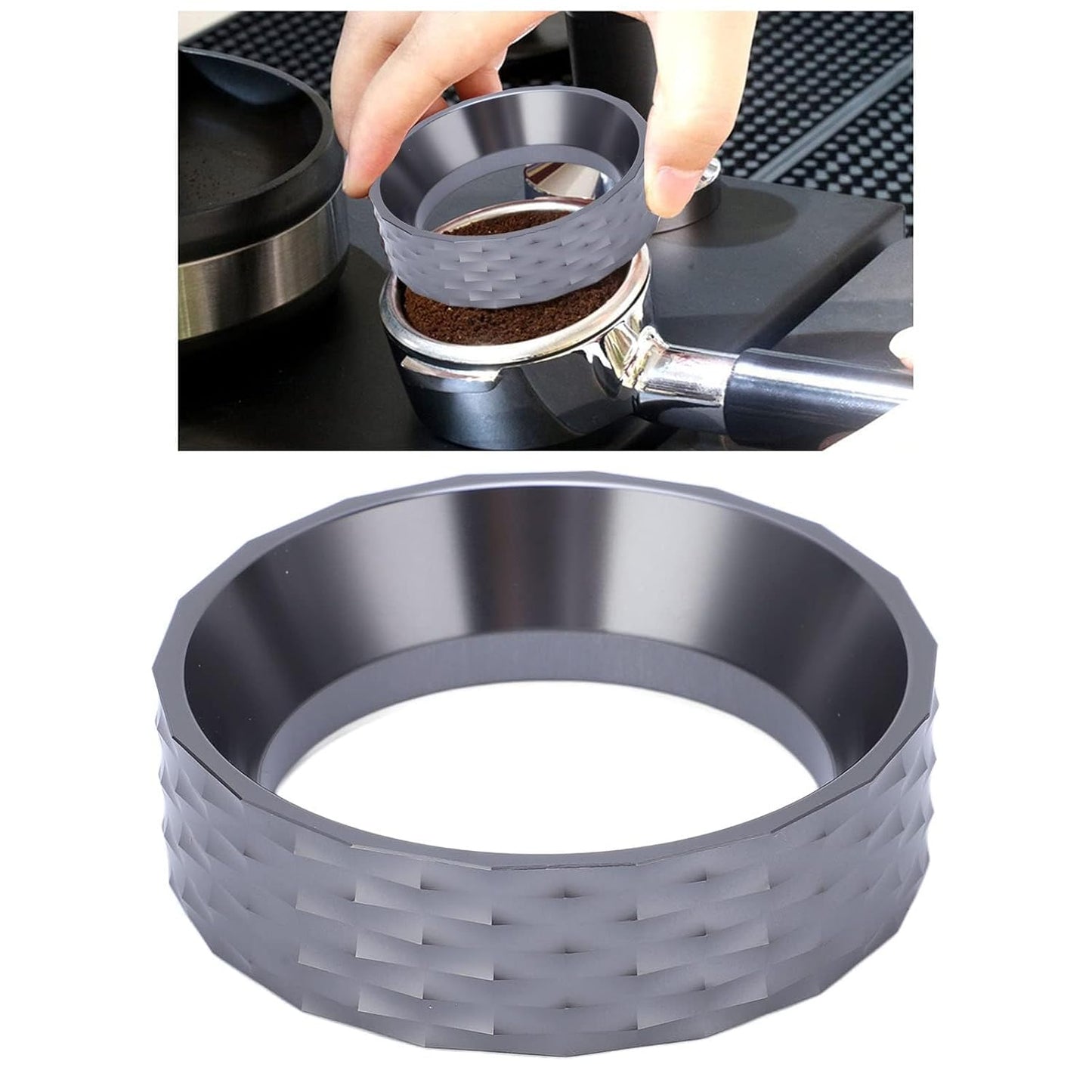 Magnetic Espresso Dosing Funnel Coffee Dosing Ring Aluminum Alloy Coffee Dosing Funnel Replacement for 51mm Portafilters (Grey)