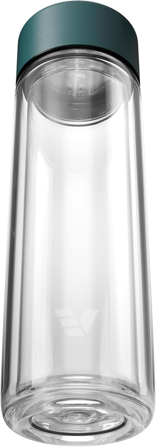 Glass Multi Tea Infuser Bottle 14oz - Double Wall Borosilicate Glass Flask | No Plastic Touches Contents | Perfect for Office or Home - Dark Green