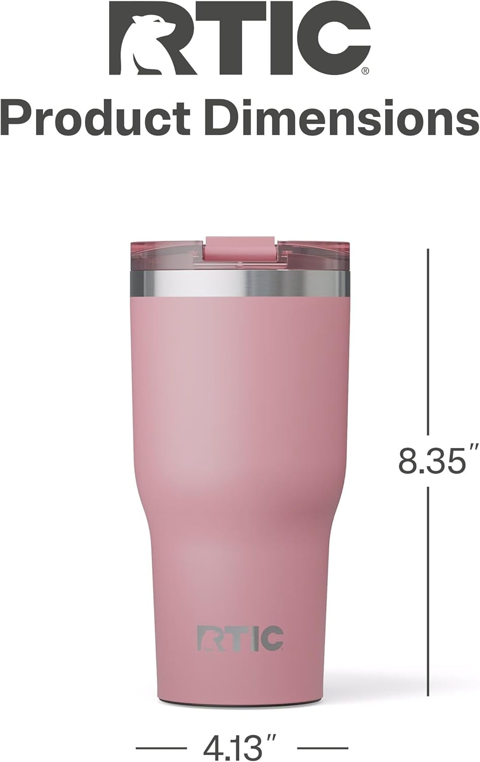 RTIC 30oz Essential Tumbler with Lid, Insulated, Stainless Steel, Metal, Double Wall Vacuum-Insulation, Ceramic Lined, Travel Cup for Iced Coffee, Tea, Hot and Cold Drink, Dusty Rose