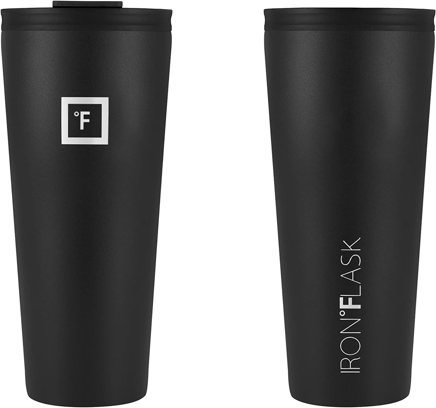 IRON °FLASK Classic Tumbler - Vacuum Insulated Stainless Steel Water Bottle, Double Walled, Drinking Cup, Insulated Travel Mug (Midnight Black, 32 oz Solid Lid)
