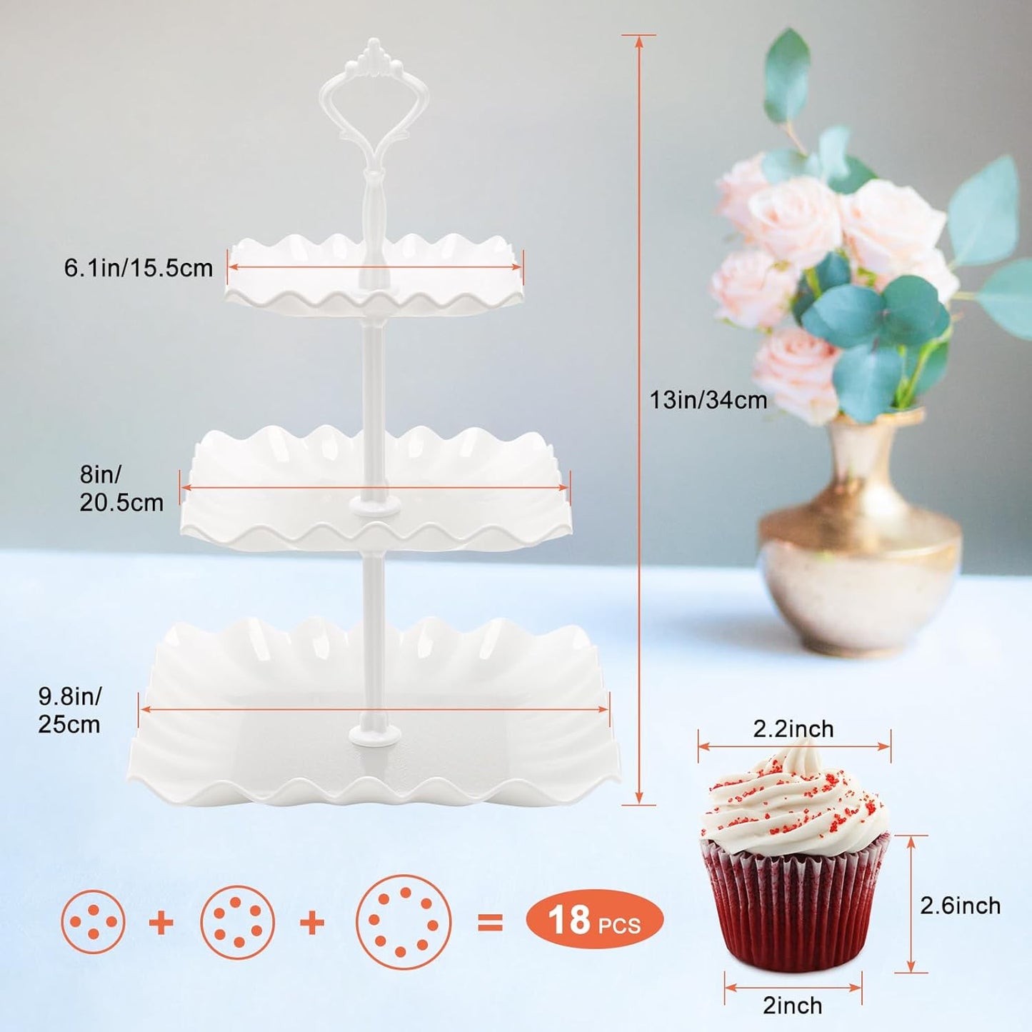 Coitak Plastic Cupcake Stands, 3 Tier Cupcake Stand, Dessert Tower Tray for Tea Party, Baby Shower and Wedding (2 Pack)