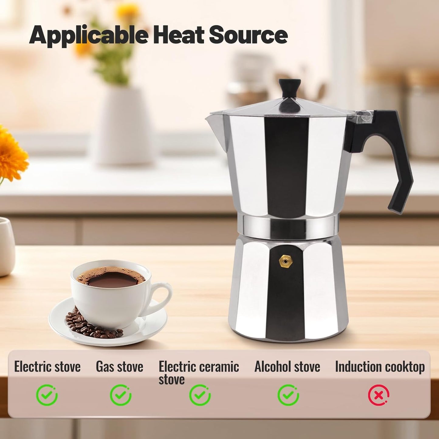 3 Cup Aluminum Moka Pot Classic Stovetop Espresso Coffee Maker 150ml 5oz Coffeemaker Percolator Mocha Pot Greca Coffee Maker Cafe Makers for Italian and Cuban Café Brewing Silver