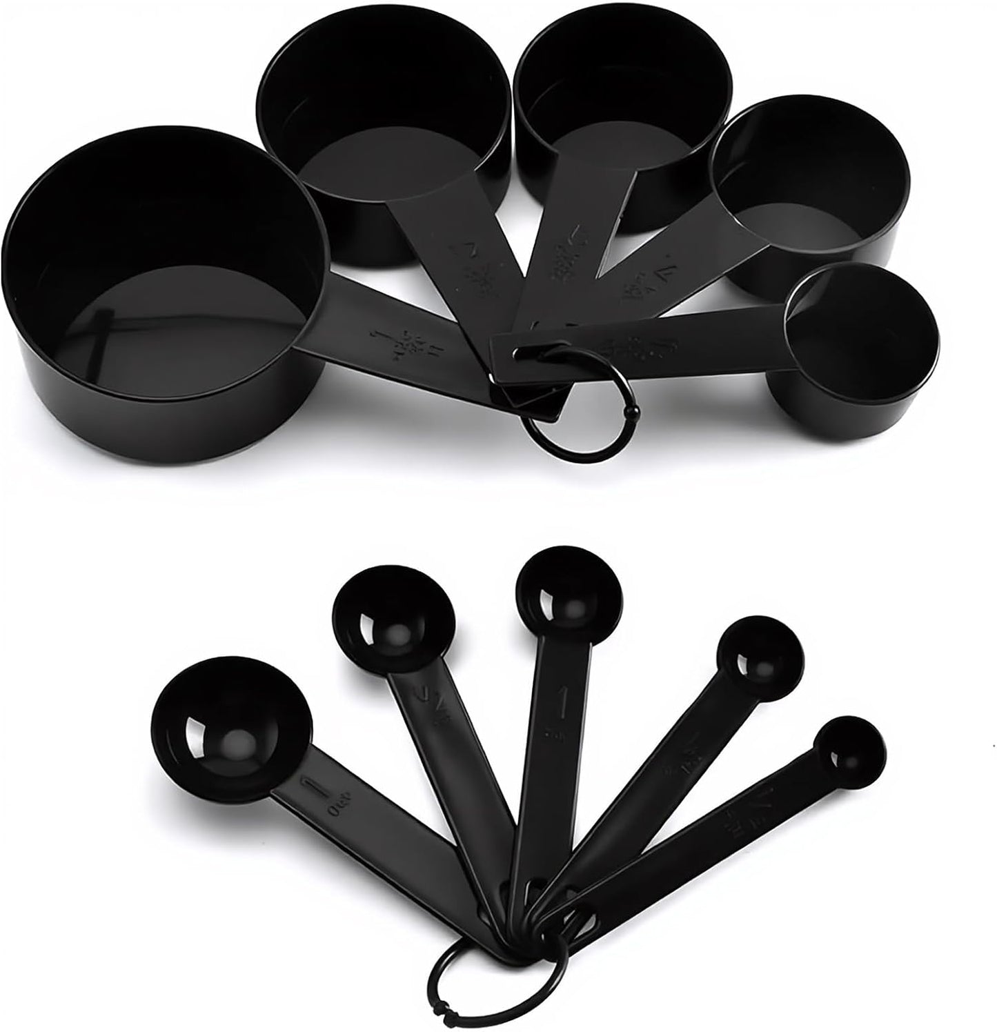 Inmorven 10pcs Measuring Cups and Spoons Set, BPA-Free Plastic Kitchen Baking Tools with Engraved Markings, Stackable Design for Dry & Liquid Ingredients (Black)