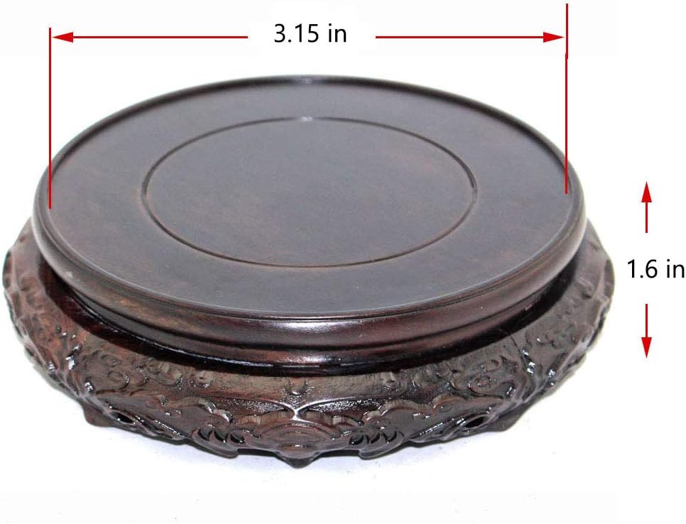 GOLDY&WENDY Oriental Luxury Round Elm Solid Wood Vase Display Stands Pedestal Base, Bat Pattern 3.9 in Diameter