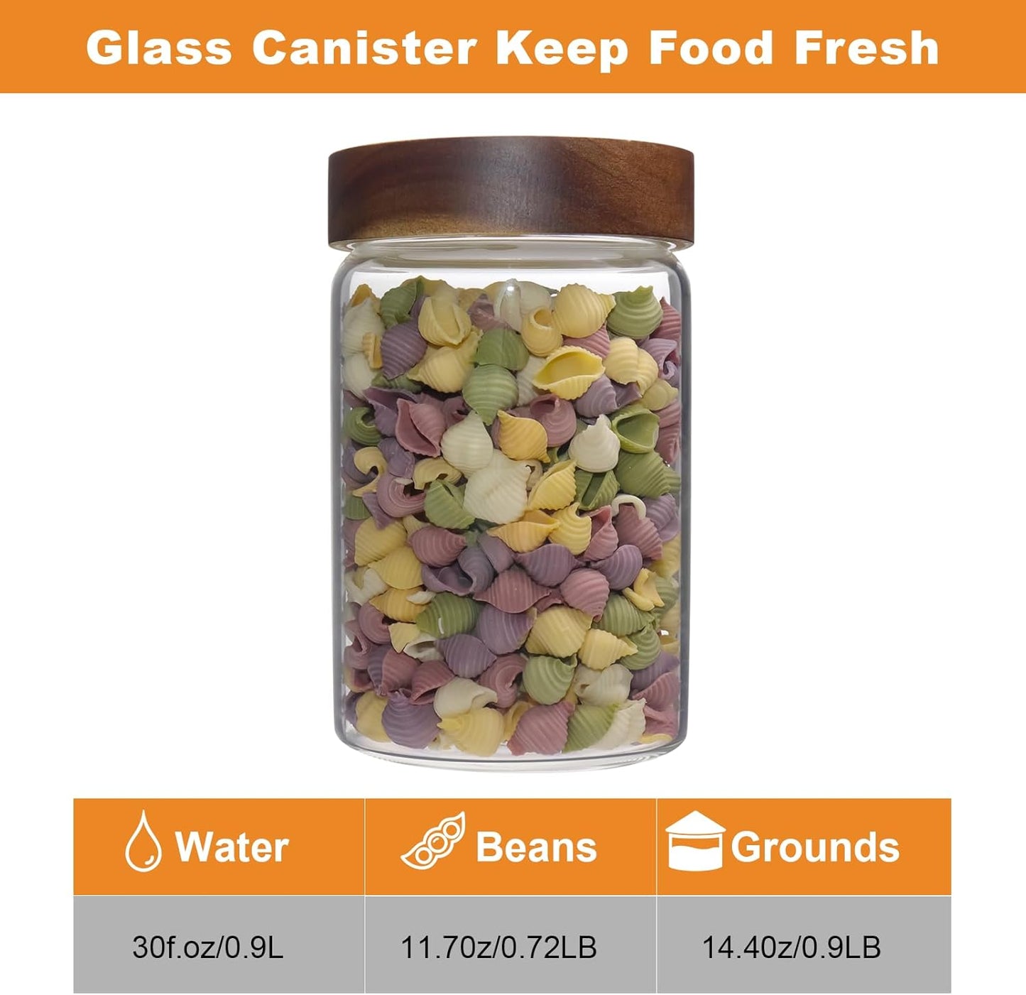 Glass Coffee Jars Spice Jar Round Storage Canister with Wooden Lid Clear Glass Food Jar for Pantry Sugar Tea Coffee Bean Spice Nuts Cookies Bath Salts (900ml/30oz-1 pack)