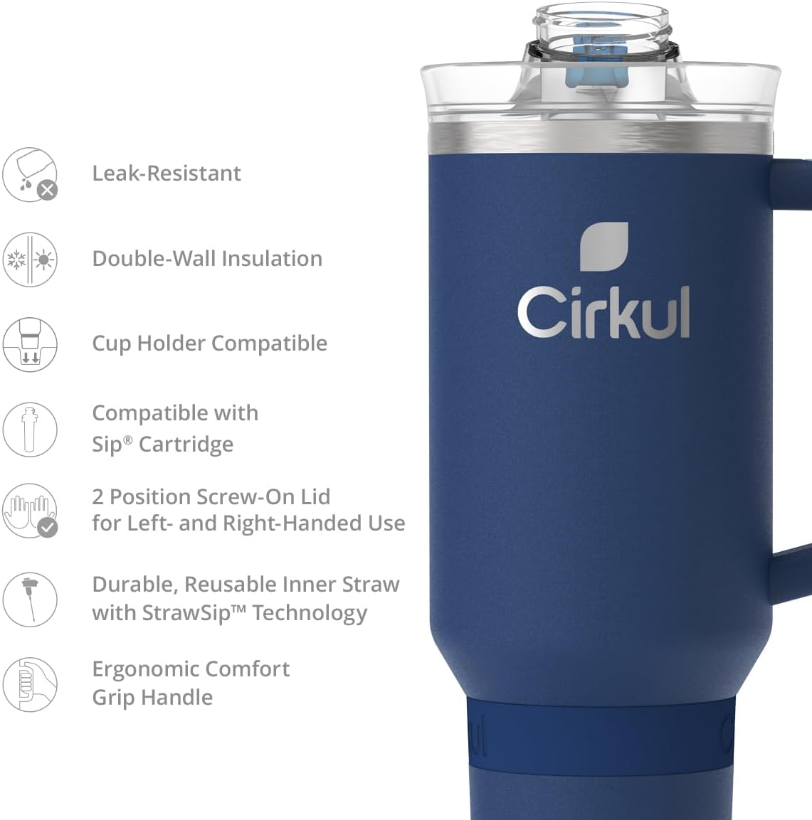 Cirkul 40oz. Midnight Blue Stainless Steel Tumbler with Handle, All-Day StrawSip™, Double-Wall Insulated