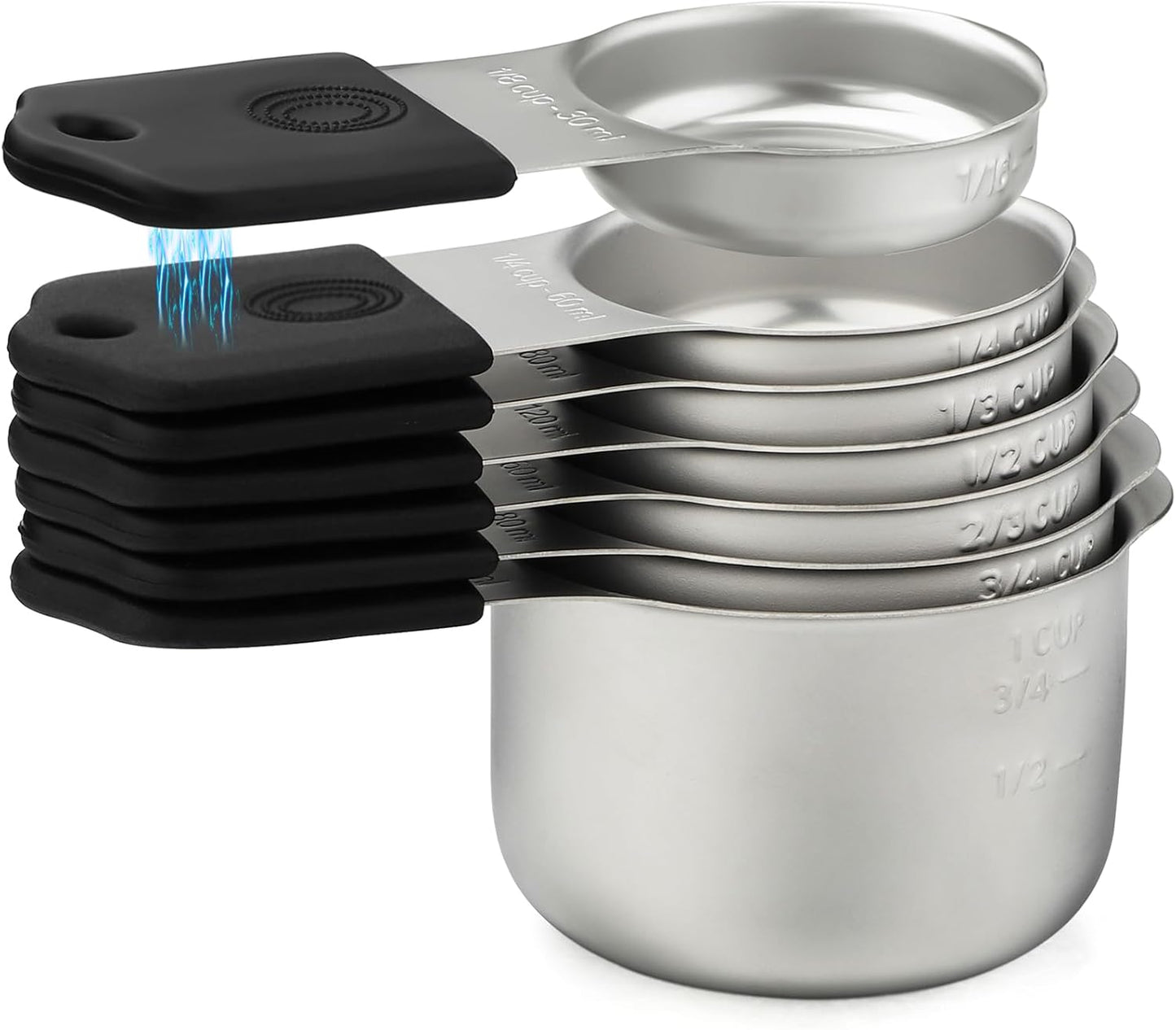 Magnetic Measuring Cups Set 7 Stainless Steel Stackable Nesting Measuring Cups for Measuring Dry and Liquid Ingredients