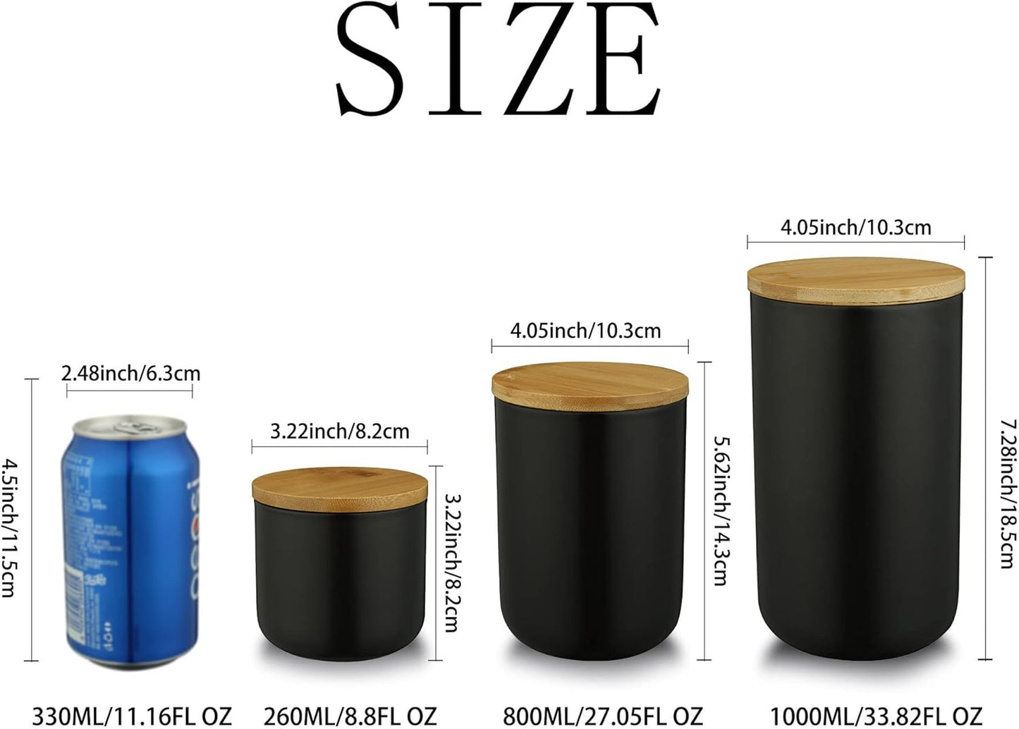 Food Storage Canister, Ceramic Kitchen Canisters with Airtight Seal Bamboo Lid, Food Storage Jar for Tea, Coffee Bean, Spice, Sugar 260ml/ 800ml/ 1000ml (1000ml-10.3 x 18.2cm)