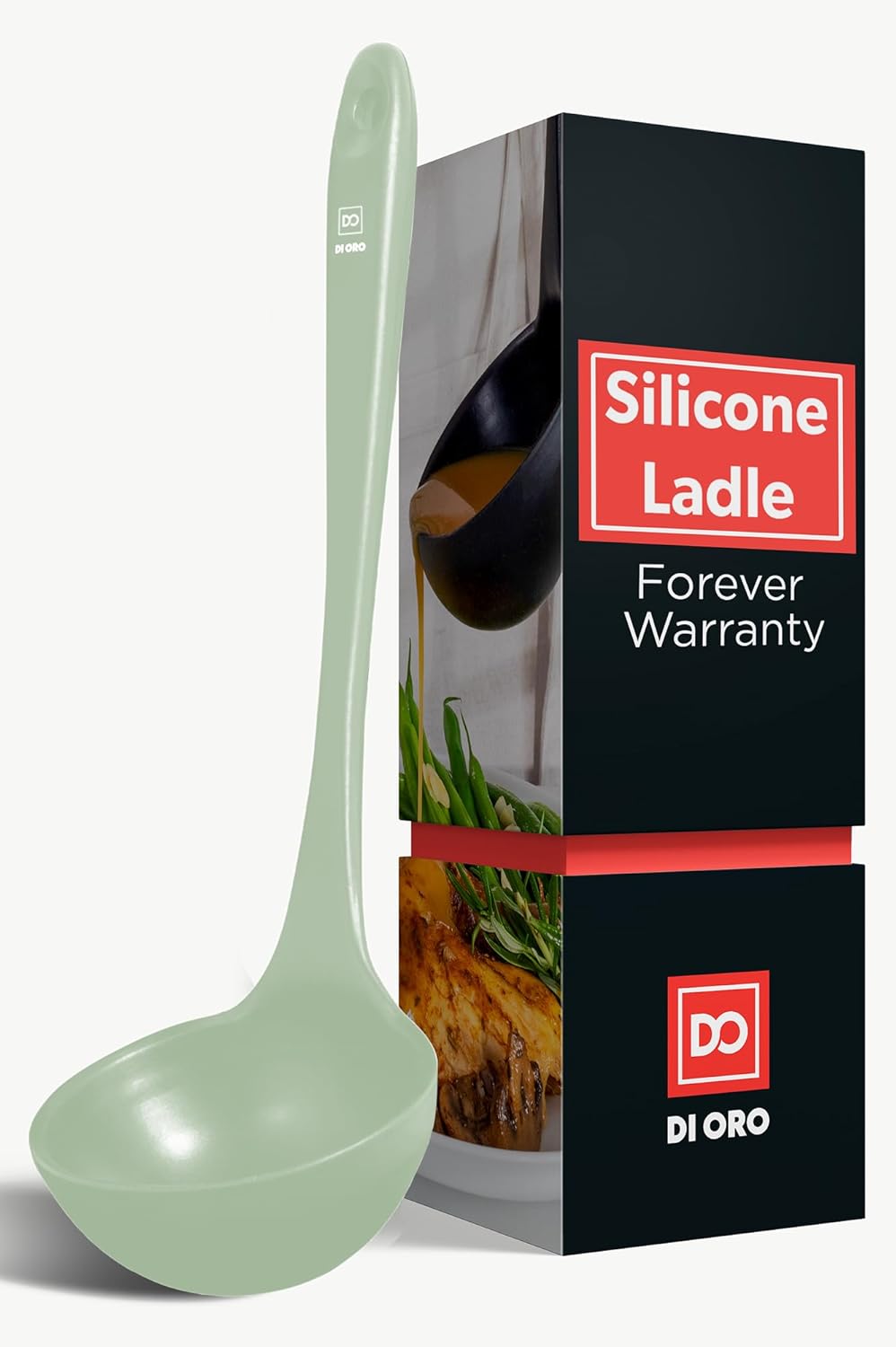 DI ORO Silicone Ladle – Soup Ladle for Cooking & Serving Heat-Resistant - Large Kitchen Soup Ladle Nonstick Cookware Safe - Soup Serving Spoon with Wide Bowl - Silicone Utensil Dishwasher Safe (Sage)