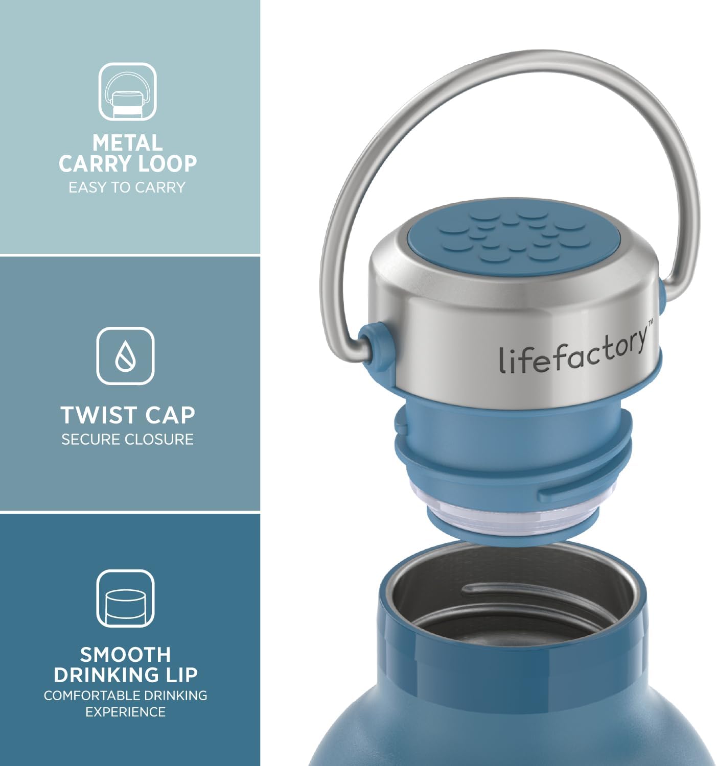 Lifefactory 32-Ounce Stainless Steel Vacuum-Insulated Sport Bottle, Dark Denim