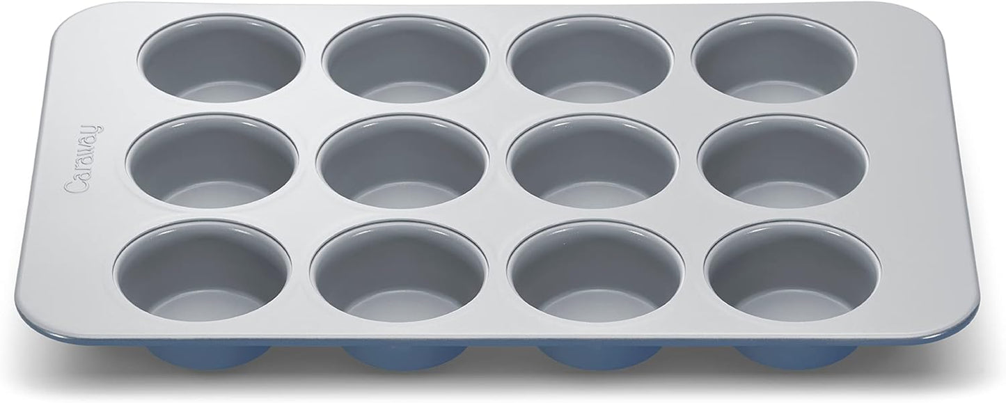 Caraway Non-Stick Ceramic 12-Cup Muffin Pan - Naturally Slick Ceramic Coating - Non-Toxic, PTFE & PFOA Free - Perfect for Cupcakes, Muffins, and More - Slate