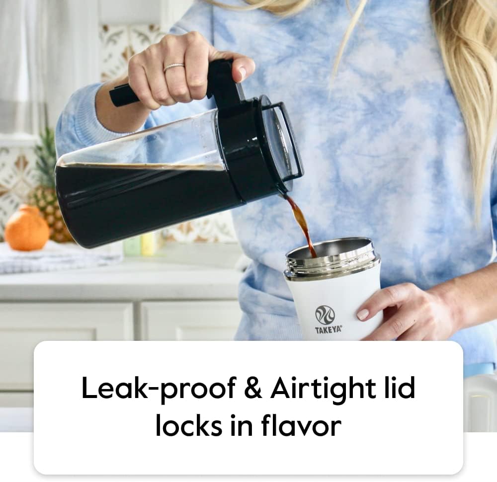 Takeya Tritan Cold Brew Coffee Maker - Airtight Pitcher with Leak-Free Lid - BPA-Free Cold Brew Maker with Silicone Handle - Dishwasher-Safe Pitcher for Homemade Cold Brew - 2 Quart, Stone