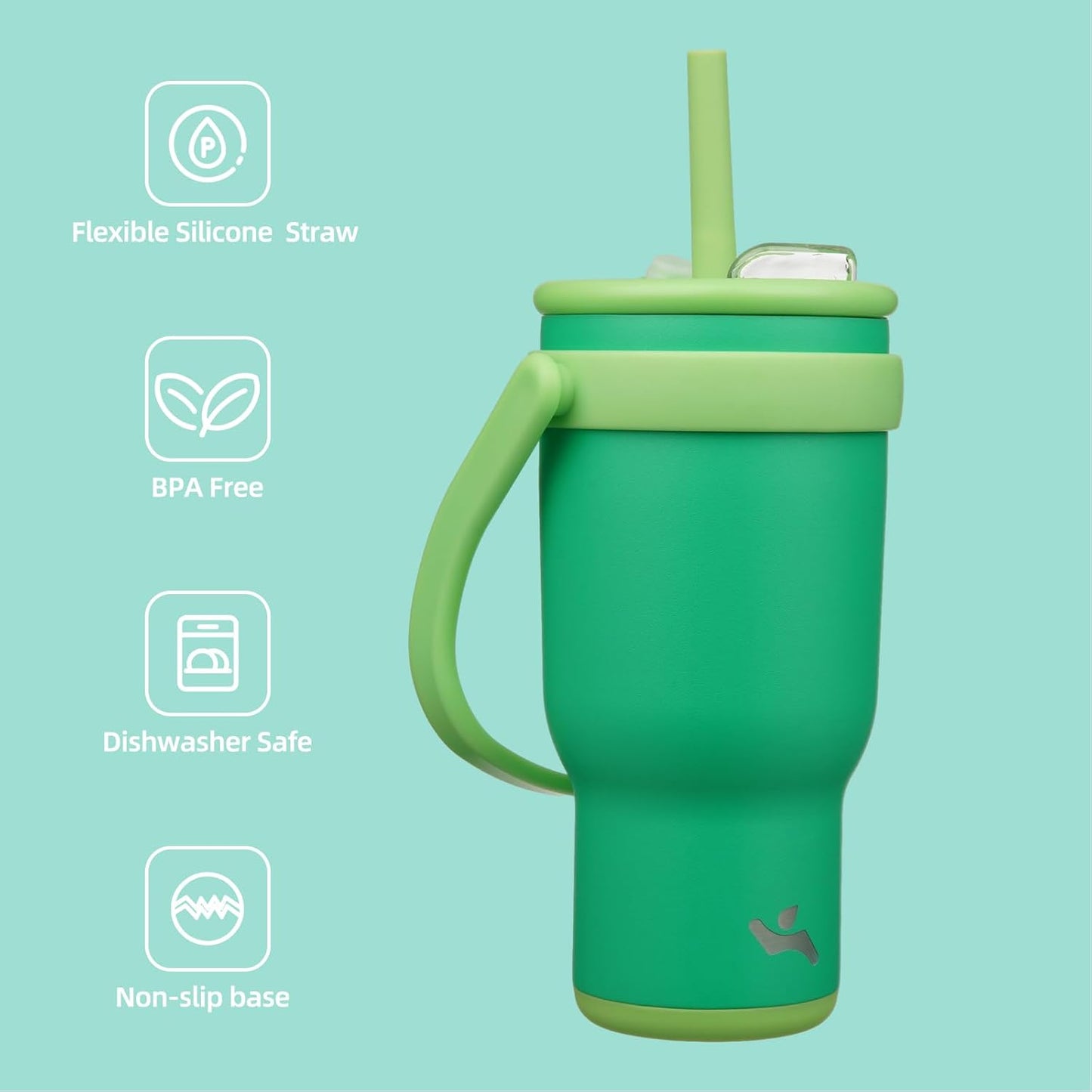 30 oz Tumbler with Side Handle, Insulated Water Bottle with Straw and 2 in 1 Lid, Stainless Steel Cup Travel Coffee Mug for Sports Office Gym,Olive Green